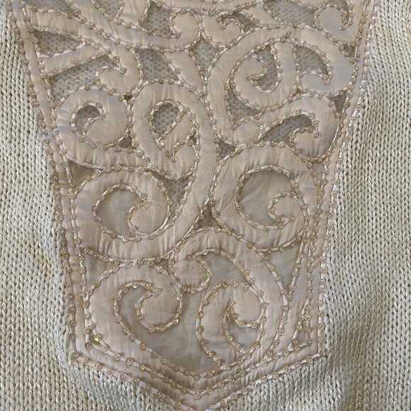 Vintage Nannell Sweater Women's Ivory S Beaded Sequins Hand Knit Dynasty 80's - Picture 9 of 14
